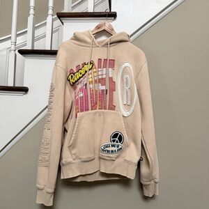 Smoke Rise Beige Hoodie with Pink Accents